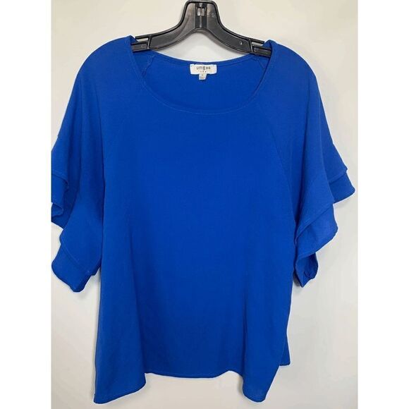 Umgee Women's Bohemian Layered Ruffle Sleeve Blouse Tunic Top Cobalt Blue Small - Picture 1 of 8